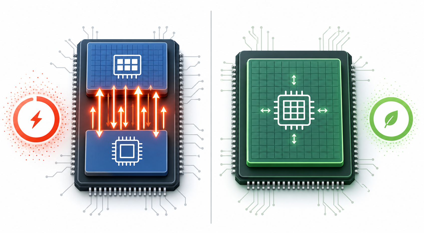 So sánh kiến trúc chip truyền thống và Anker Thus compute-in-memory