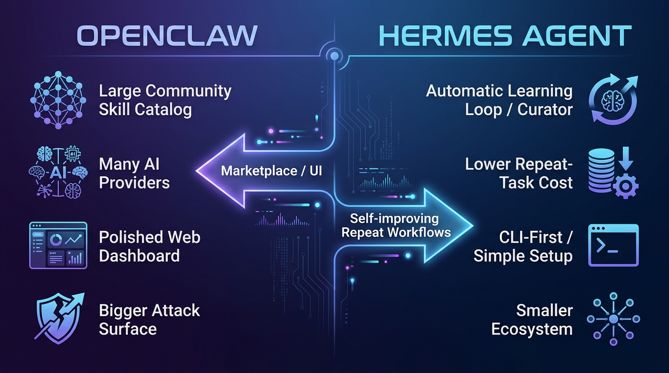 Sơ đồ so sánh OpenClaw và Hermes Agent