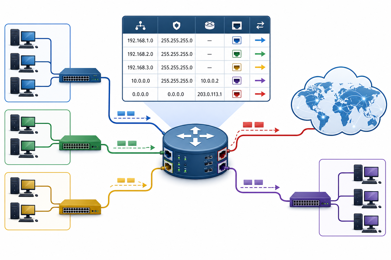 Sơ đồ router định tuyến gói tin